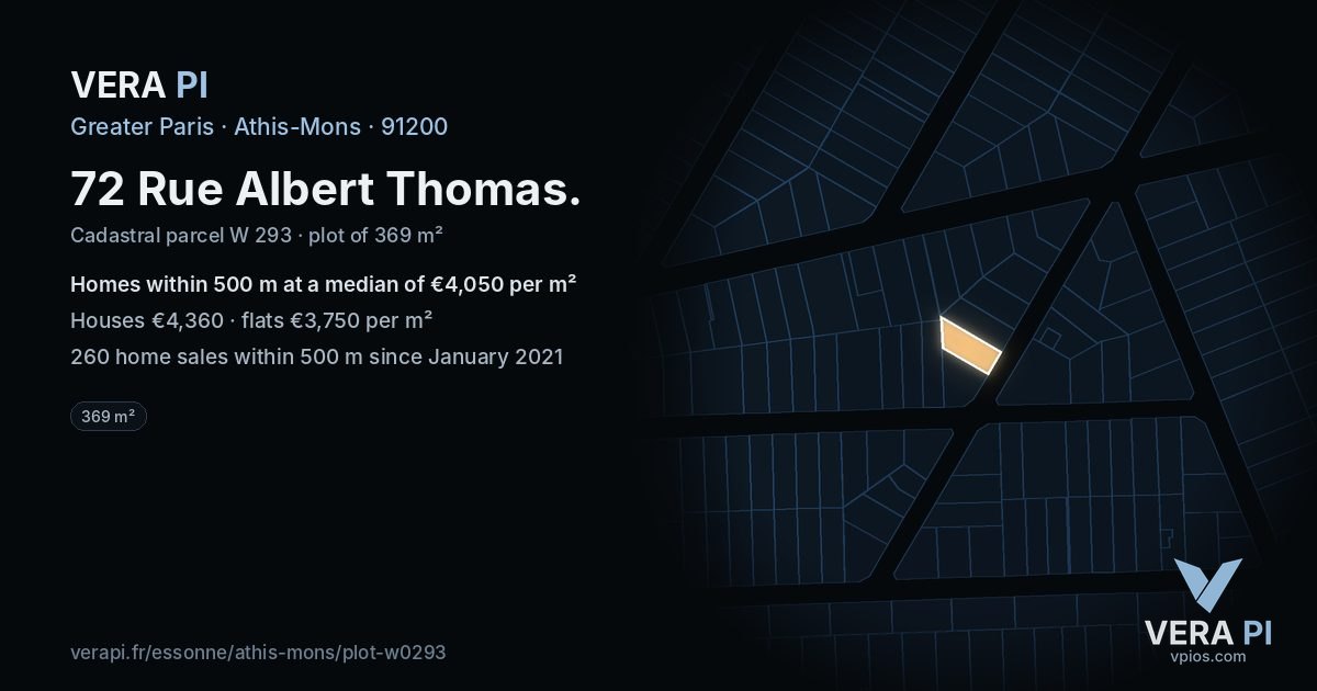 72 Rue Albert Thomas, Athis-Mons at night – the plot lit, the parcels around coloured by the prices near them