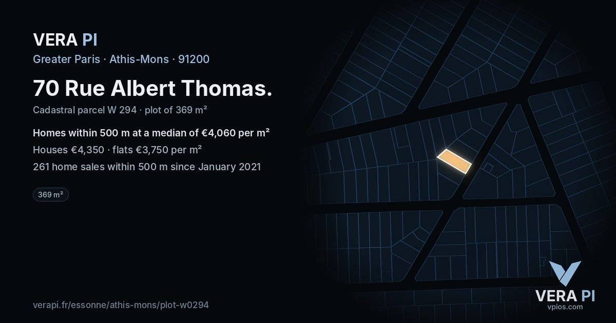 70 Rue Albert Thomas, Athis-Mons at night – the plot lit, the parcels around coloured by the prices near them