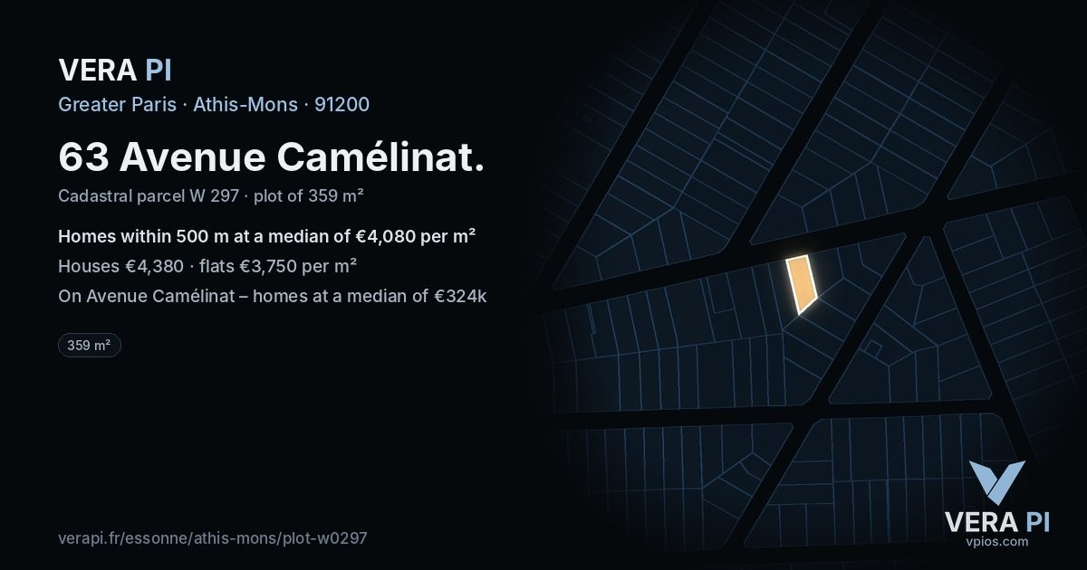 63 Avenue Camélinat, Athis-Mons at night – the plot lit, the parcels around coloured by the prices near them