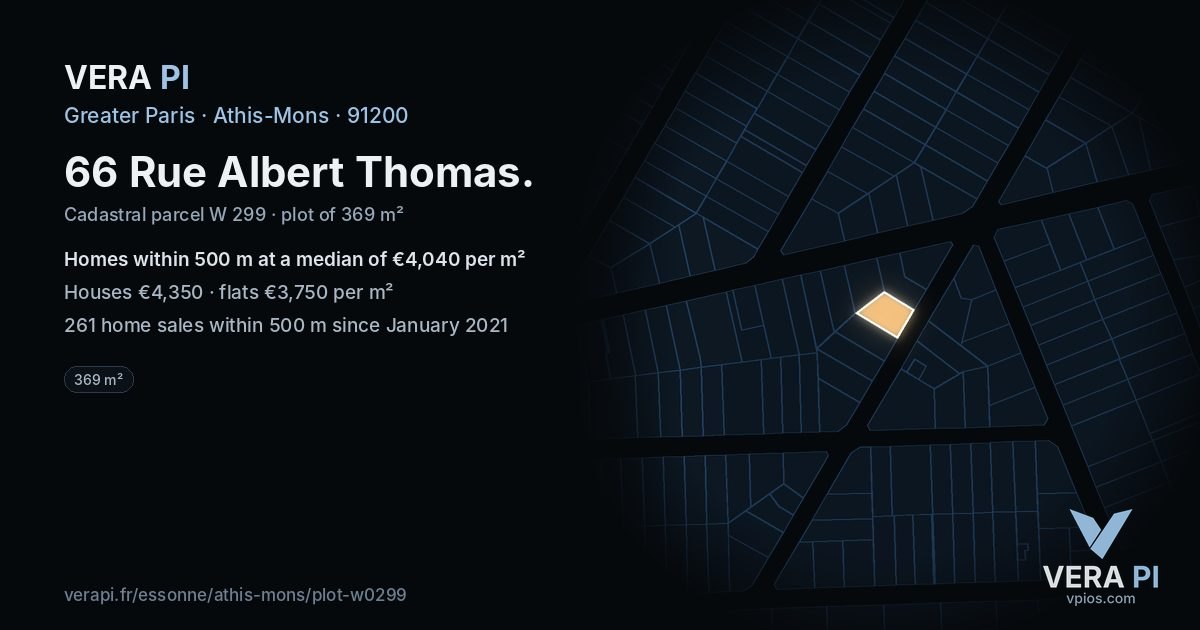 66 Rue Albert Thomas, Athis-Mons at night – the plot lit, the parcels around coloured by the prices near them