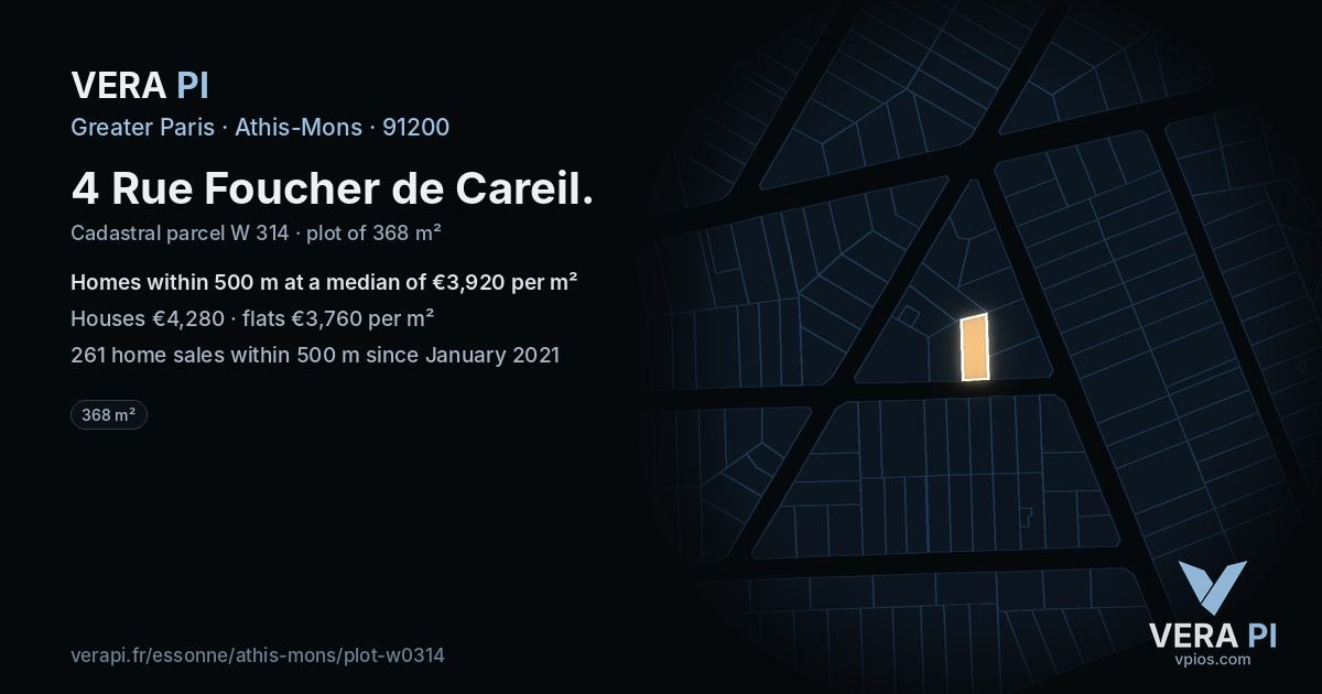 4 Rue Foucher de Careil, Athis-Mons at night – the plot lit, the parcels around coloured by the prices near them