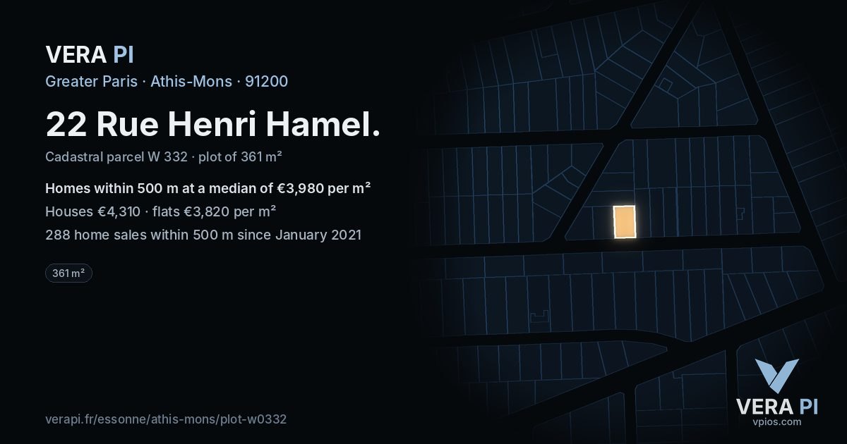 22 Rue Henri Hamel, Athis-Mons at night – the plot lit, the parcels around coloured by the prices near them
