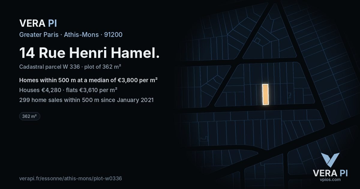 14 Rue Henri Hamel, Athis-Mons at night – the plot lit, the parcels around coloured by the prices near them
