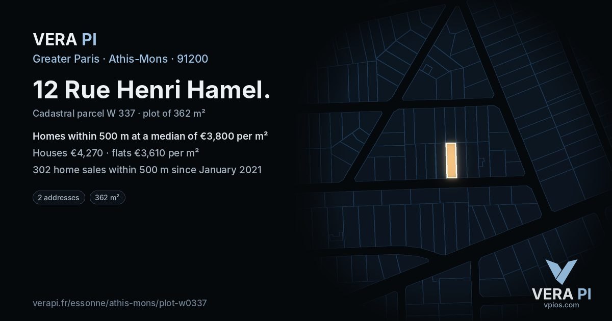 12 Rue Henri Hamel, Athis-Mons at night – the plot lit, the parcels around coloured by the prices near them