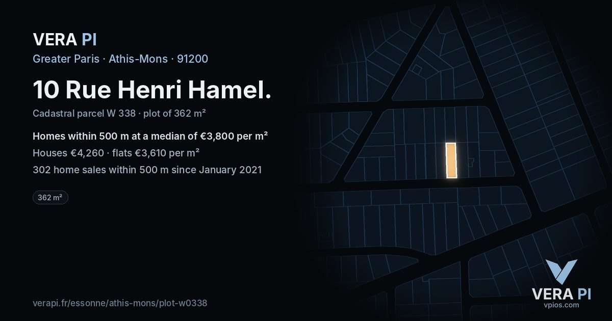 10 Rue Henri Hamel, Athis-Mons at night – the plot lit, the parcels around coloured by the prices near them