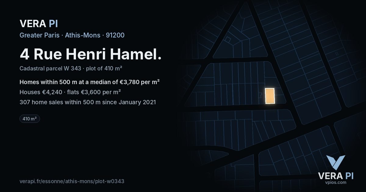 4 Rue Henri Hamel, Athis-Mons at night – the plot lit, the parcels around coloured by the prices near them