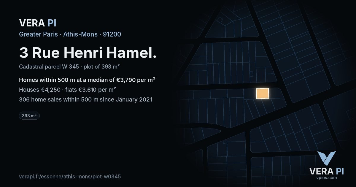 3 Rue Henri Hamel, Athis-Mons at night – the plot lit, the parcels around coloured by the prices near them