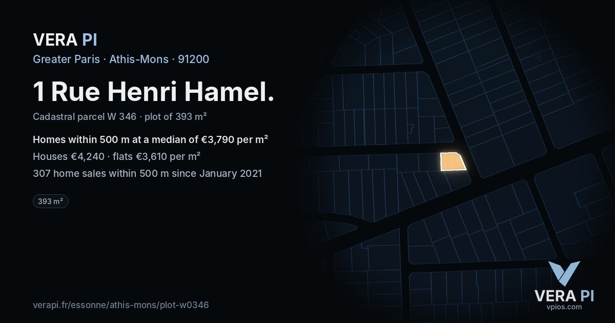 1 Rue Henri Hamel, Athis-Mons at night – the plot lit, the parcels around coloured by the prices near them