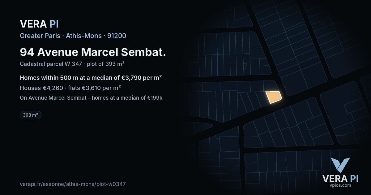 94 Avenue Marcel Sembat, Athis-Mons at night – the plot lit, the parcels around coloured by the prices near them