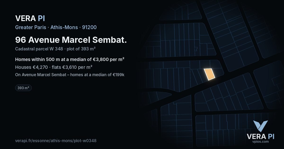 96 Avenue Marcel Sembat, Athis-Mons at night – the plot lit, the parcels around coloured by the prices near them