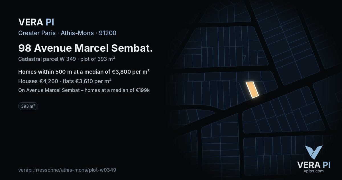 98 Avenue Marcel Sembat, Athis-Mons at night – the plot lit, the parcels around coloured by the prices near them
