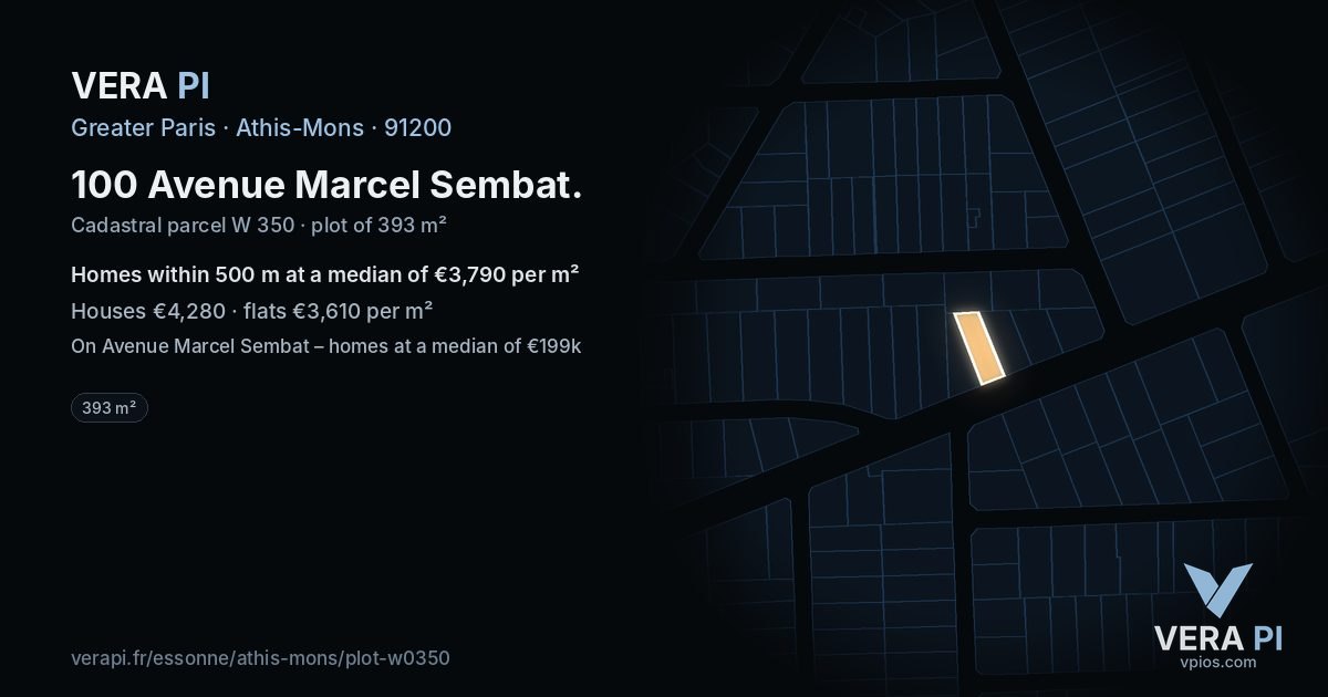 100 Avenue Marcel Sembat, Athis-Mons at night – the plot lit, the parcels around coloured by the prices near them