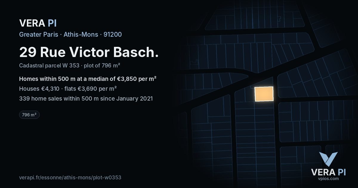 29 Rue Victor Basch, Athis-Mons at night – the plot lit, the parcels around coloured by the prices near them