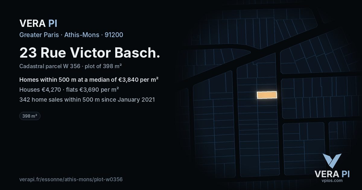 23 Rue Victor Basch, Athis-Mons at night – the plot lit, the parcels around coloured by the prices near them