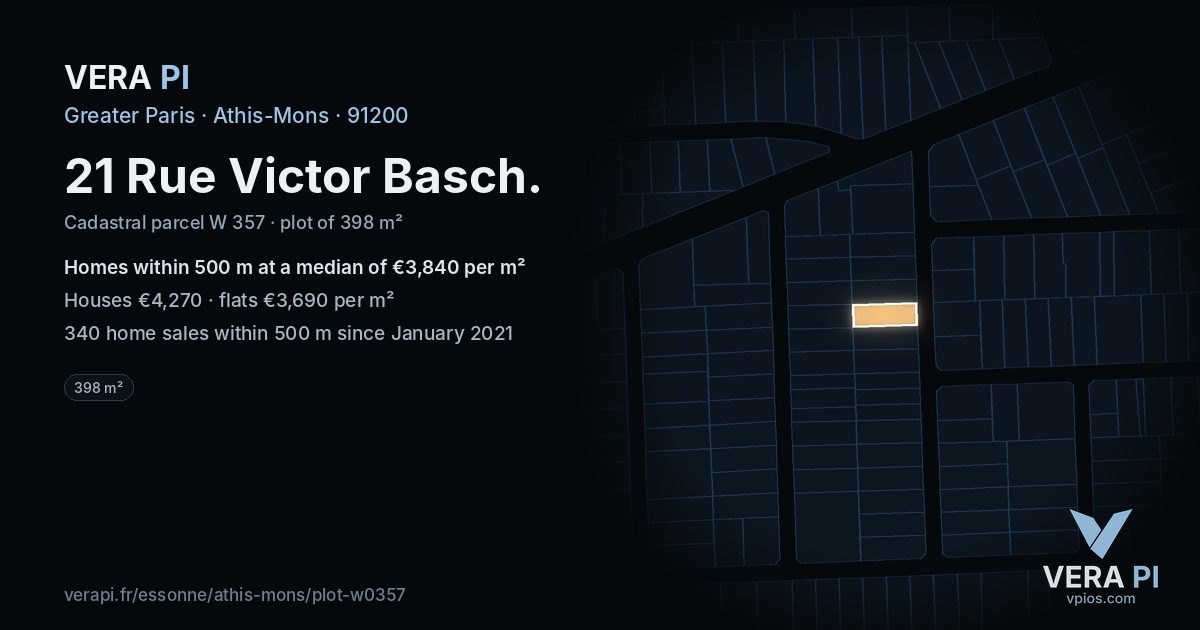 21 Rue Victor Basch, Athis-Mons at night – the plot lit, the parcels around coloured by the prices near them