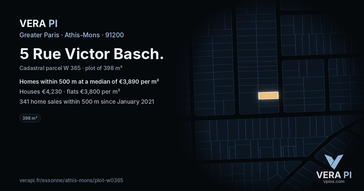5 Rue Victor Basch, Athis-Mons at night – the plot lit, the parcels around coloured by the prices near them