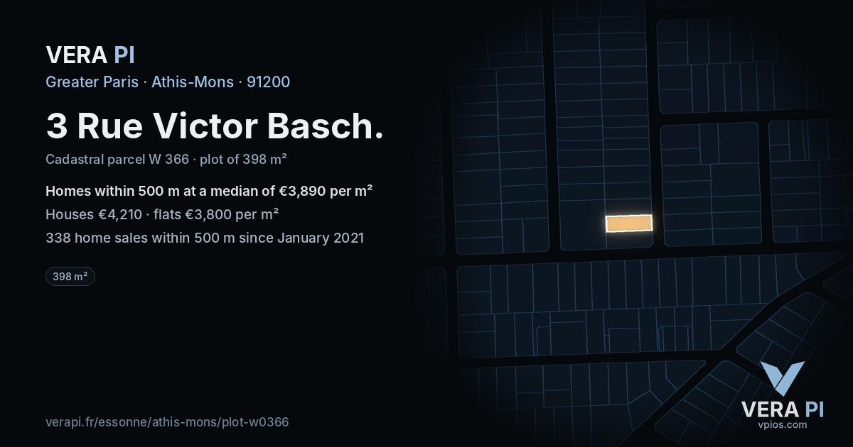 3 Rue Victor Basch, Athis-Mons at night – the plot lit, the parcels around coloured by the prices near them