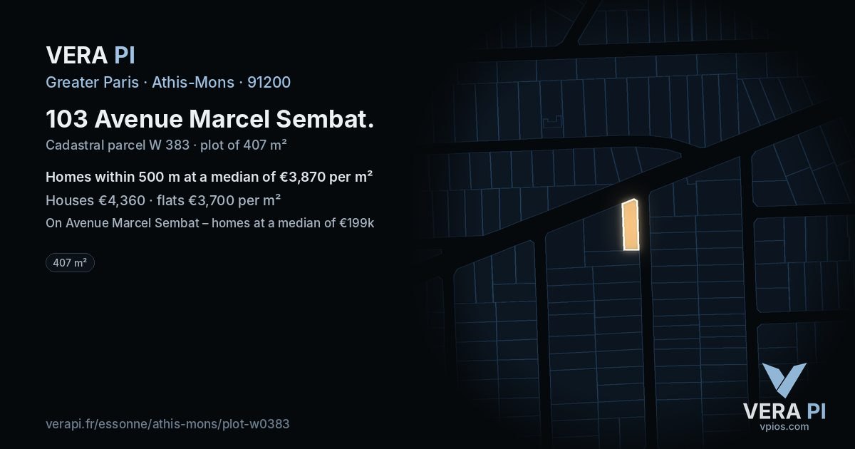 103 Avenue Marcel Sembat, Athis-Mons at night – the plot lit, the parcels around coloured by the prices near them