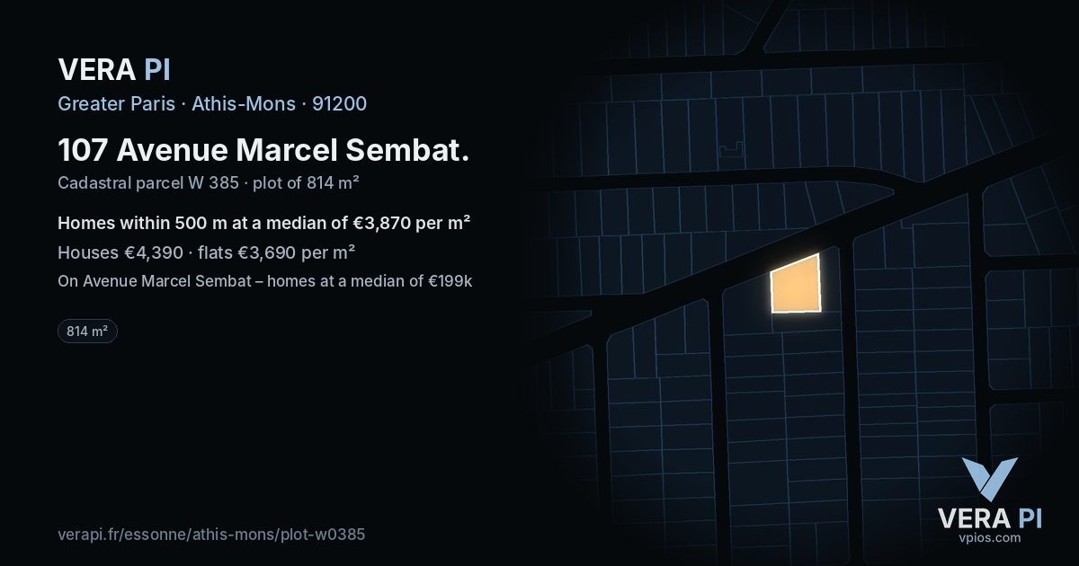 107 Avenue Marcel Sembat, Athis-Mons at night – the plot lit, the parcels around coloured by the prices near them