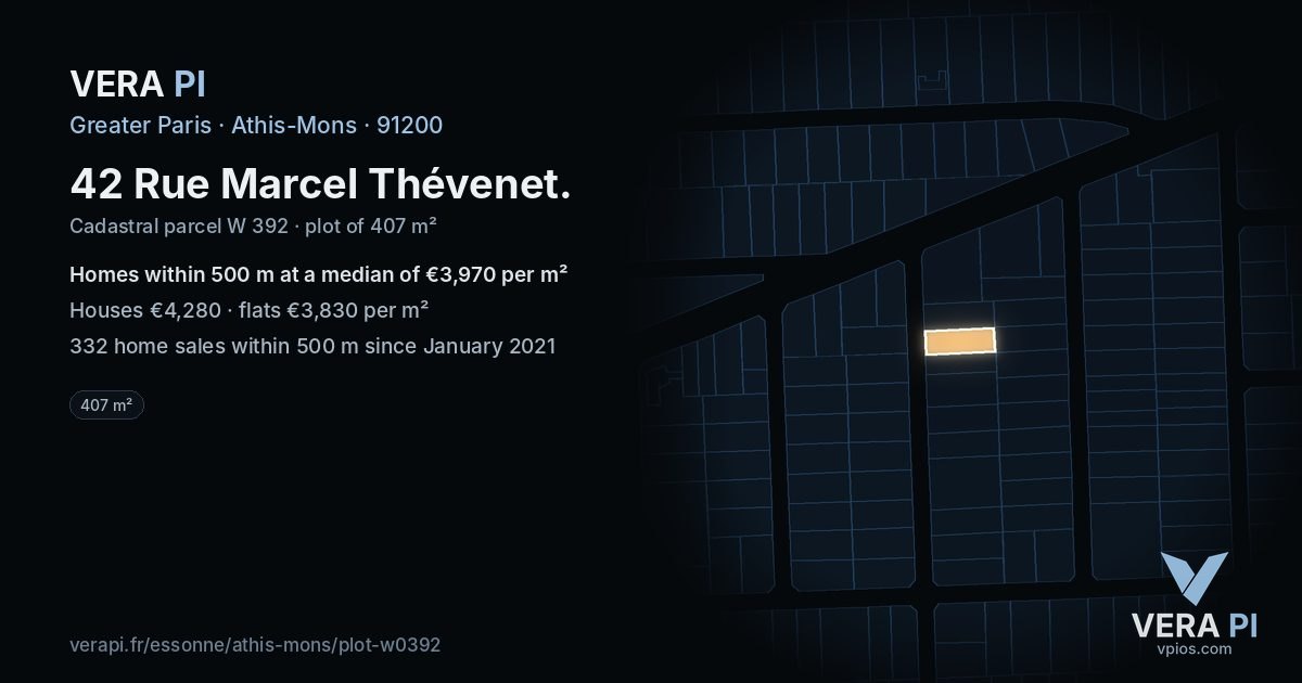 42 Rue Marcel Thévenet, Athis-Mons at night – the plot lit, the parcels around coloured by the prices near them