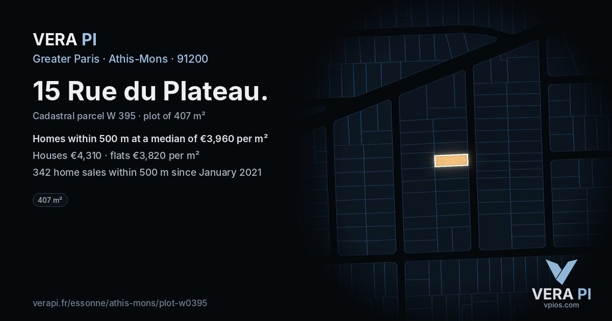 15 Rue du Plateau, Athis-Mons at night – the plot lit, the parcels around coloured by the prices near them