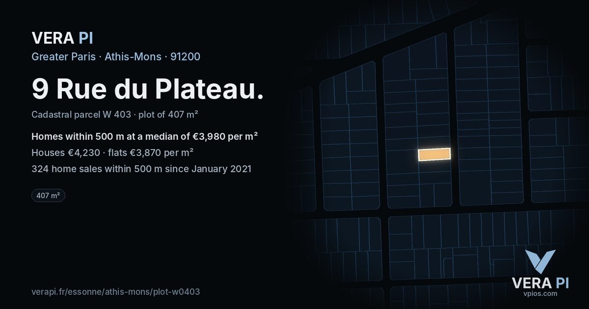 9 Rue du Plateau, Athis-Mons at night – the plot lit, the parcels around coloured by the prices near them