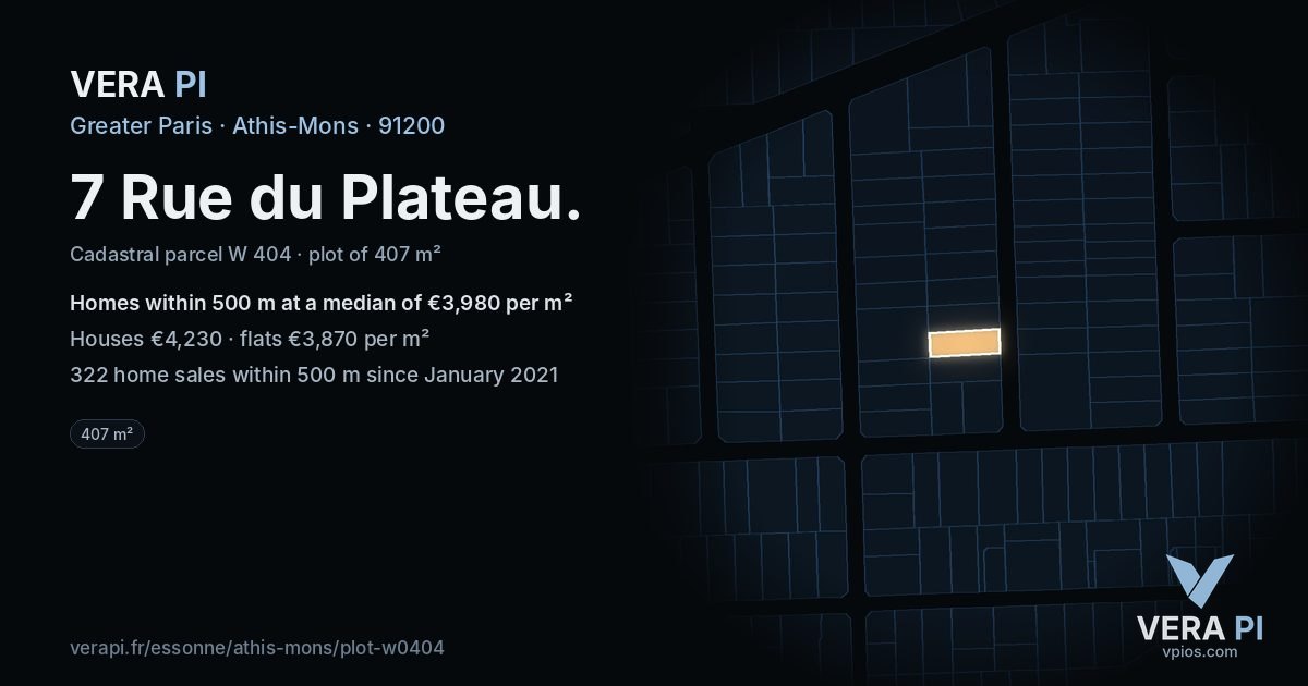 7 Rue du Plateau, Athis-Mons at night – the plot lit, the parcels around coloured by the prices near them