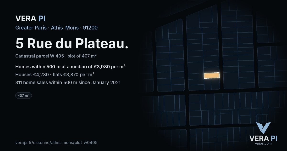 5 Rue du Plateau, Athis-Mons at night – the plot lit, the parcels around coloured by the prices near them