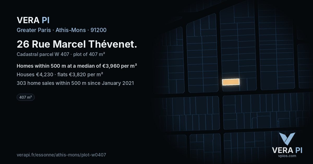 26 Rue Marcel Thévenet, Athis-Mons at night – the plot lit, the parcels around coloured by the prices near them