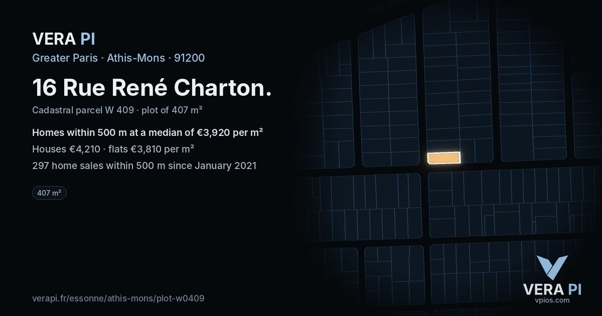 16 Rue René Charton, Athis-Mons at night – the plot lit, the parcels around coloured by the prices near them