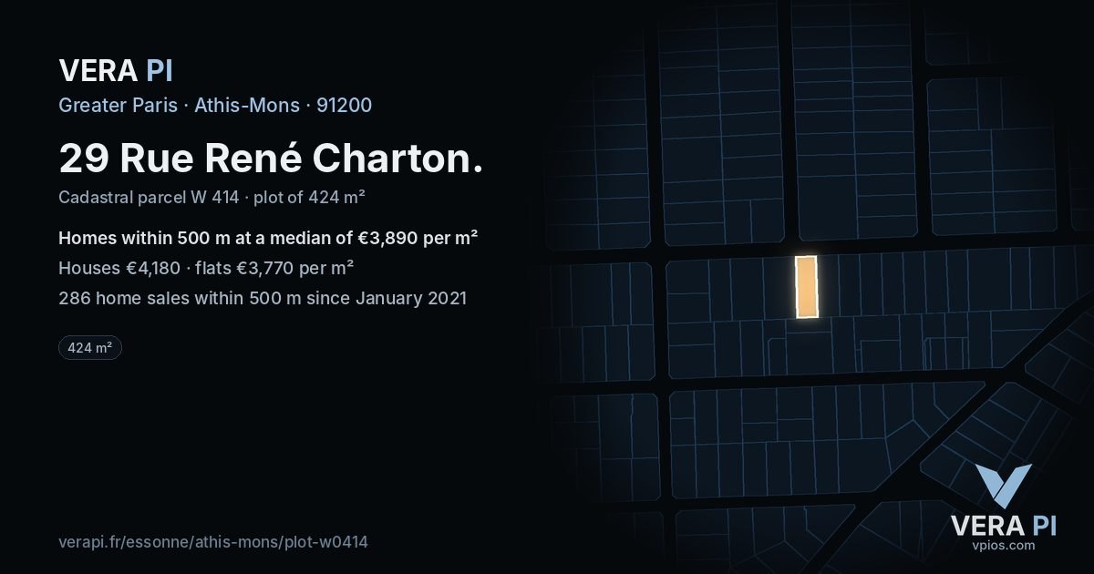 29 Rue René Charton, Athis-Mons at night – the plot lit, the parcels around coloured by the prices near them