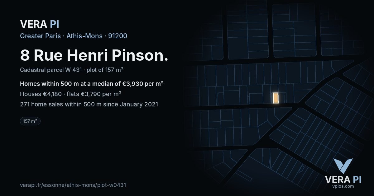 8 Rue Henri Pinson, Athis-Mons at night – the plot lit, the parcels around coloured by the prices near them