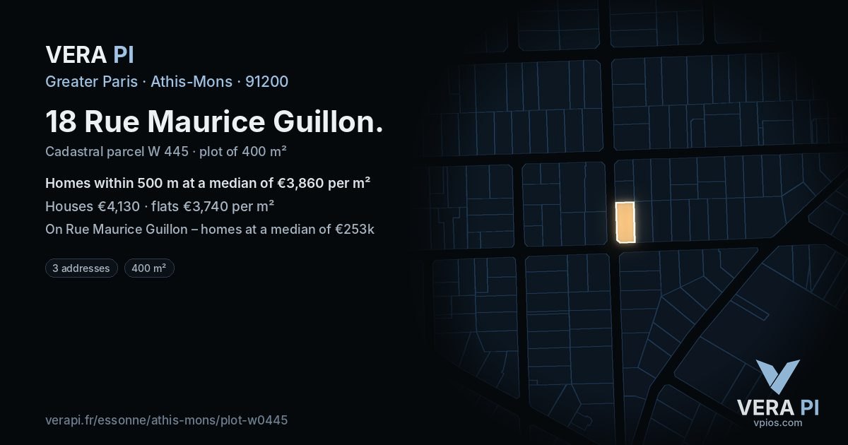 18 Rue Maurice Guillon, Athis-Mons at night – the plot lit, the parcels around coloured by the prices near them