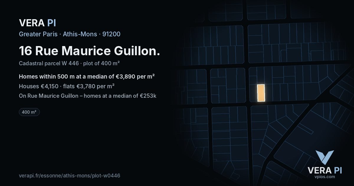 16 Rue Maurice Guillon, Athis-Mons at night – the plot lit, the parcels around coloured by the prices near them