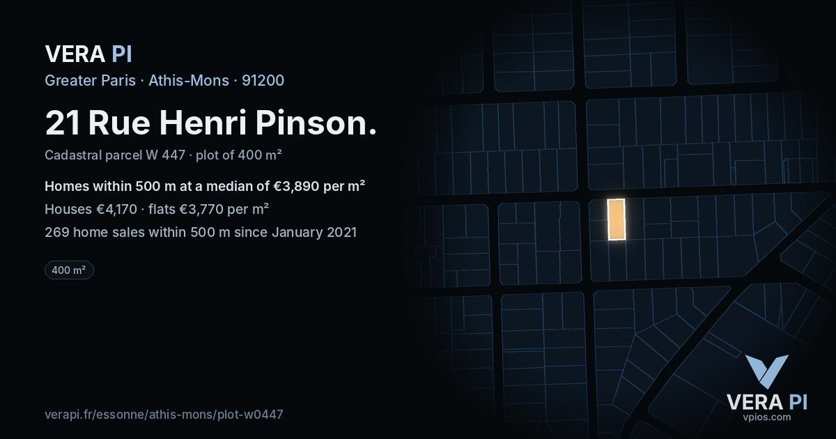 21 Rue Henri Pinson, Athis-Mons at night – the plot lit, the parcels around coloured by the prices near them