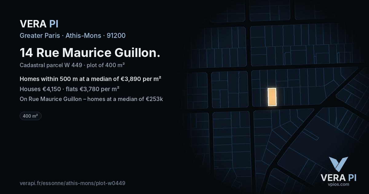 14 Rue Maurice Guillon, Athis-Mons at night – the plot lit, the parcels around coloured by the prices near them