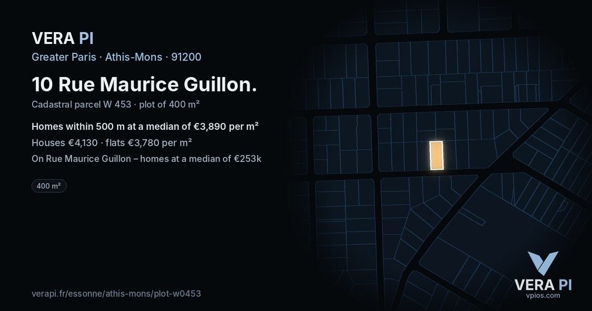 10 Rue Maurice Guillon, Athis-Mons at night – the plot lit, the parcels around coloured by the prices near them
