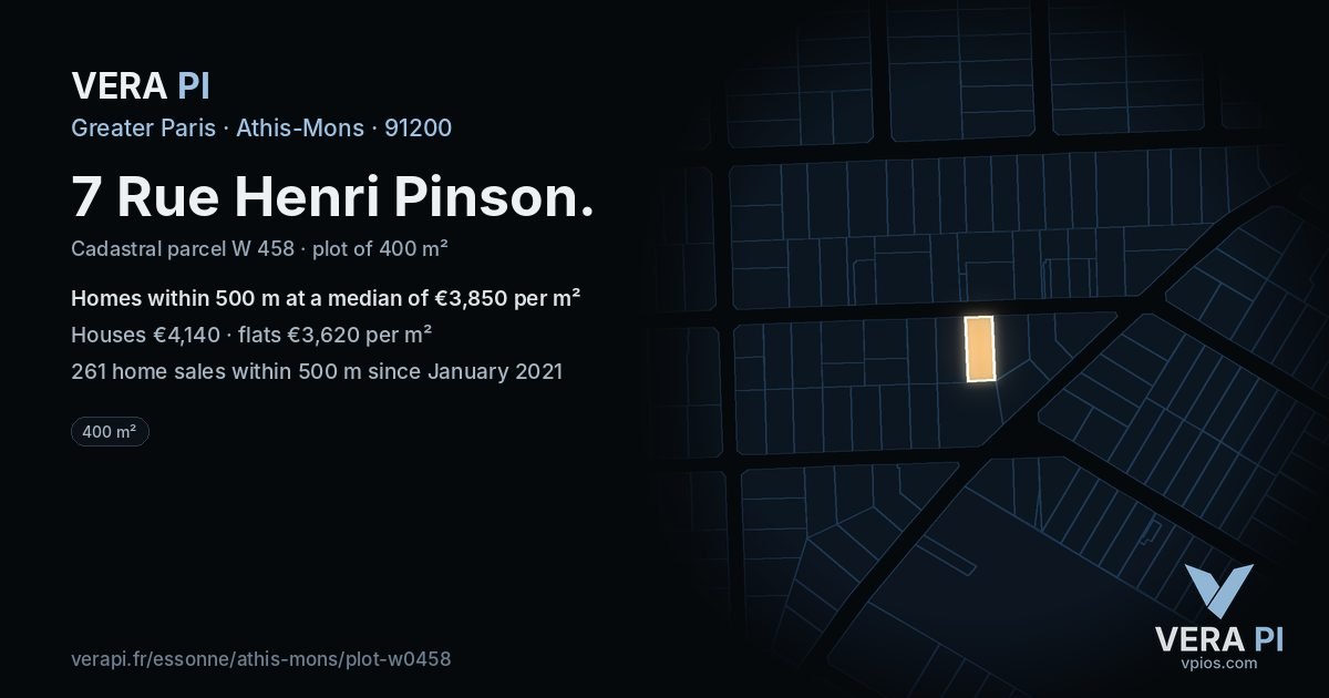 7 Rue Henri Pinson, Athis-Mons at night – the plot lit, the parcels around coloured by the prices near them