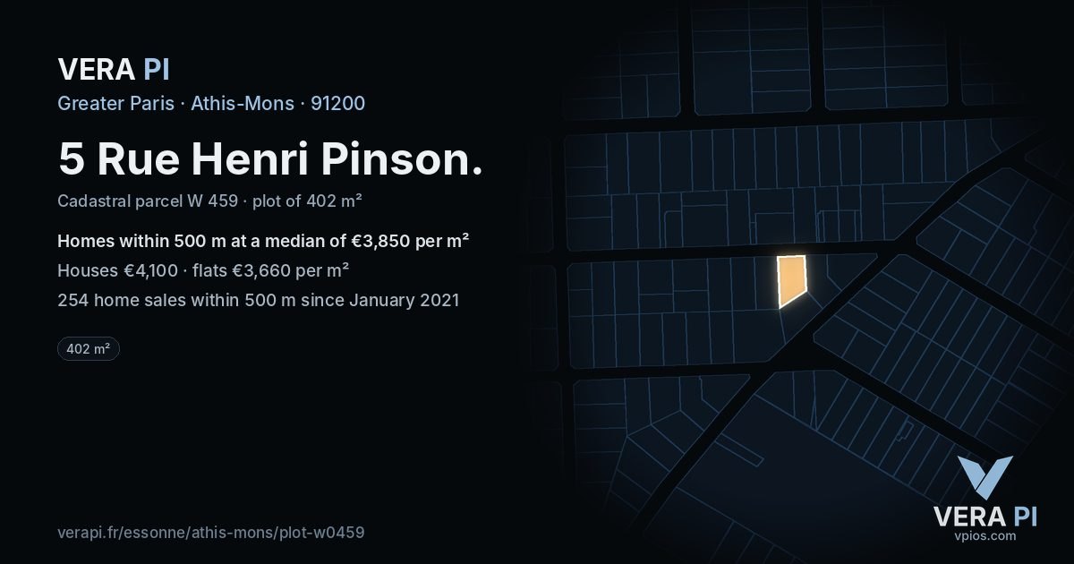 5 Rue Henri Pinson, Athis-Mons at night – the plot lit, the parcels around coloured by the prices near them