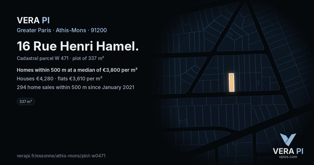 16 Rue Henri Hamel, Athis-Mons at night – the plot lit, the parcels around coloured by the prices near them