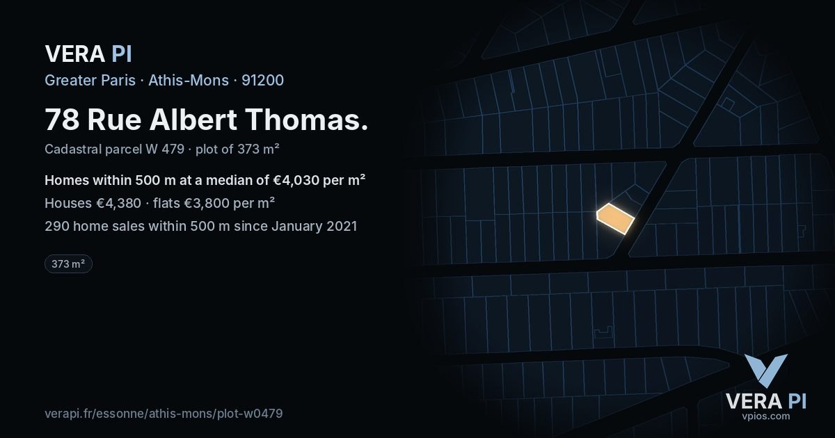 78 Rue Albert Thomas, Athis-Mons at night – the plot lit, the parcels around coloured by the prices near them