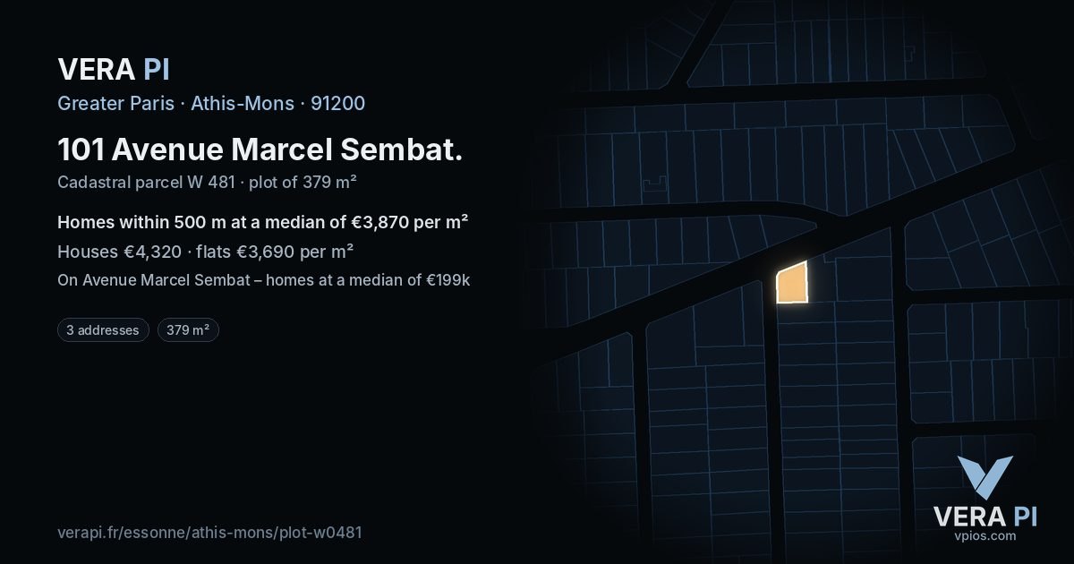 101 Avenue Marcel Sembat, Athis-Mons at night – the plot lit, the parcels around coloured by the prices near them