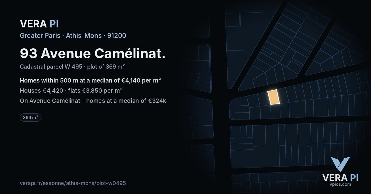 93 Avenue Camélinat, Athis-Mons at night – the plot lit, the parcels around coloured by the prices near them