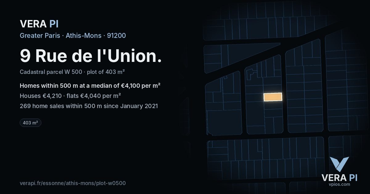 9 Rue de l'Union, Athis-Mons at night – the plot lit, the parcels around coloured by the prices near them