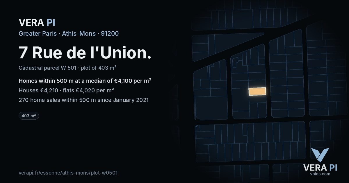 7 Rue de l'Union, Athis-Mons at night – the plot lit, the parcels around coloured by the prices near them