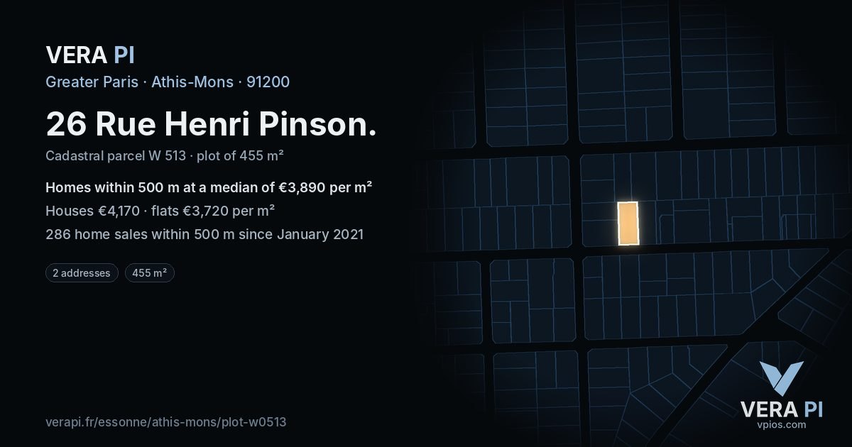 26 Rue Henri Pinson, Athis-Mons at night – the plot lit, the parcels around coloured by the prices near them