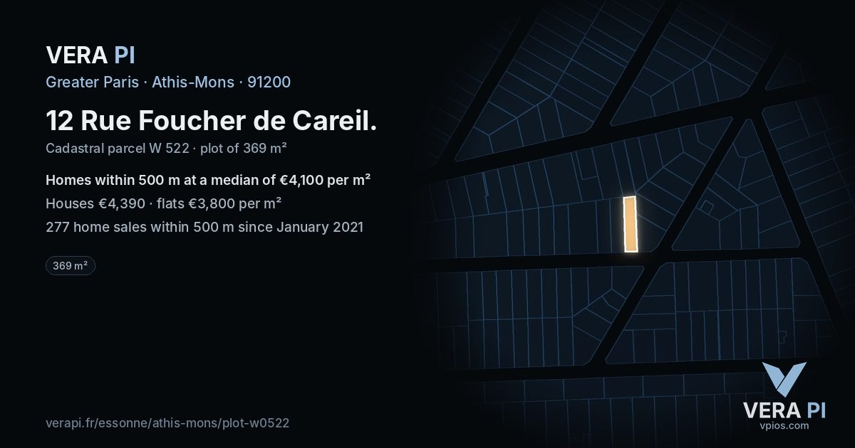 12 Rue Foucher de Careil, Athis-Mons at night – the plot lit, the parcels around coloured by the prices near them