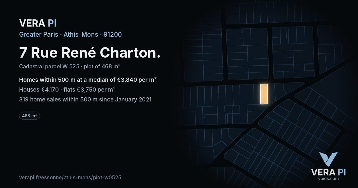 7 Rue René Charton, Athis-Mons at night – the plot lit, the parcels around coloured by the prices near them