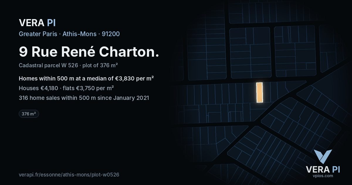 9 Rue René Charton, Athis-Mons at night – the plot lit, the parcels around coloured by the prices near them