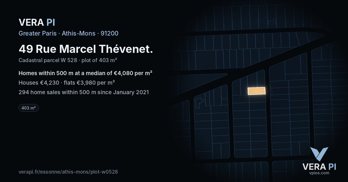49 Rue Marcel Thévenet, Athis-Mons at night – the plot lit, the parcels around coloured by the prices near them